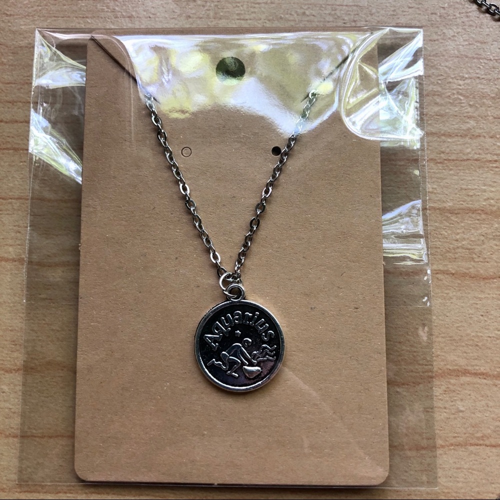 NWT Handmade Aquarius Zodiac Antique Silver Coin Necklace - Picture 2 of 8